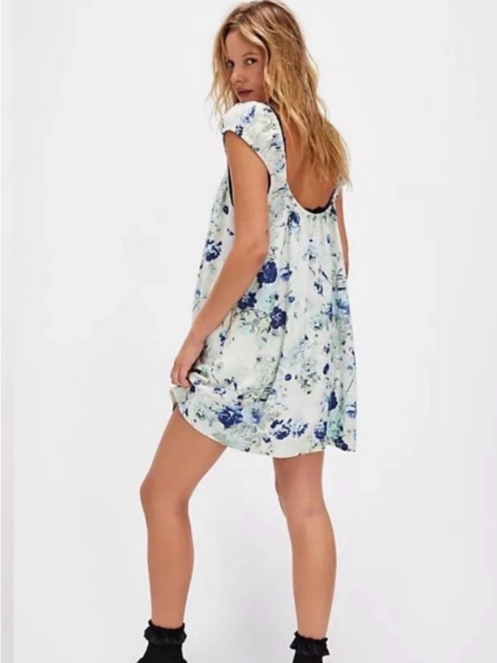 Free People Wildflower Printed Babydoll Linen Blend Mini Dress